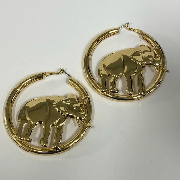 Gold Elephant Hoop Earrings - Picture 1 of 1